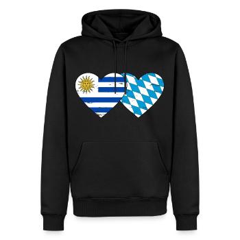 Uruguay Bayern Flagge Herz used - Männer Premium Bio Hoodie - Schwarz - Vorne - Nico (187cm)