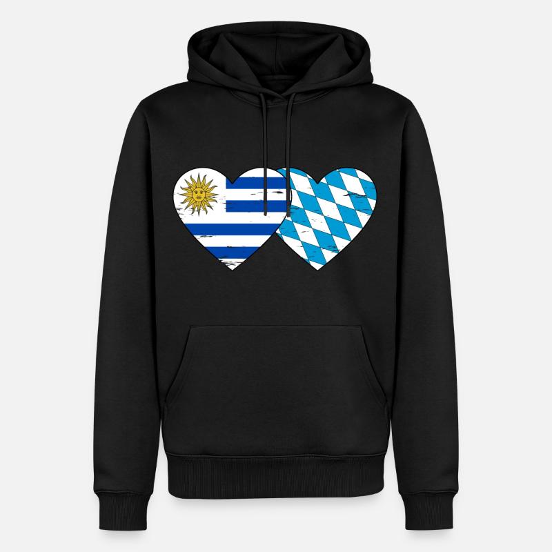 Uruguay Bavaroise drapeau coeur utilisé - Sweat à capuche Premium bio Homme - noir