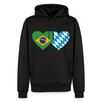 Brésil Bavière Drapeau Coeur utilisé - Sweat à capuche Premium bio Homme - noir - Devant - Nico (187cm)