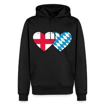Angleterre Bavière Drapeau Coeur utilisé - Sweat à capuche Premium bio Homme - noir - Devant - Nico (187cm)
