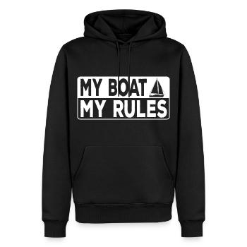 My Boat My Rules Kapitäns Spruch Segelboot - Männer Premium Bio Hoodie - Schwarz - Vorne - Nico (187cm)