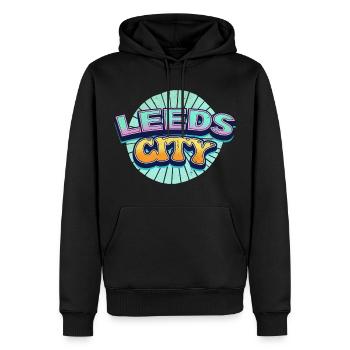 Leeds Angleterre UK City Font Pop Art Comic - Sweat à capuche Premium bio Homme - noir - Devant - Nico (187cm)