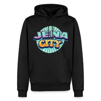 Jena Germany City Font Pop Art Comic - Men’s Premium Organic Hoodie - black - Front - Nico (187cm)