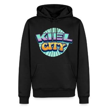 Kiel Germany City Font Pop Art Comic - Men’s Premium Organic Hoodie - black - Front - Nico (187cm)