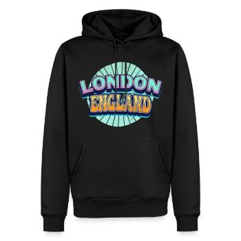 Londres Angleterre Royaume-Uni City Font Pop Art Comic - Sweat à capuche Premium bio Homme - noir - Devant - Nico (187cm)
