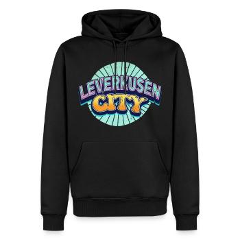 Leverkusen Germany City Font Pop Art Comic - Men’s Premium Organic Hoodie - black - Front - Nico (187cm)
