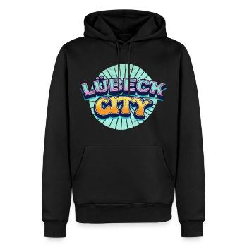 Lübeck Germany City Font Pop Art Comic - Men’s Premium Organic Hoodie - black - Front - Nico (187cm)
