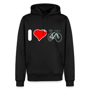 I Love Bike Packing Ich liebe Fahrradreisen - Männer Premium Bio Hoodie - Schwarz - Vorne - Nico (187cm)