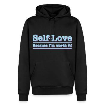 Selbstliebe - Weil ich es wert bin - Männer Premium Bio Hoodie - Schwarz - Vorne - Nico (187cm)