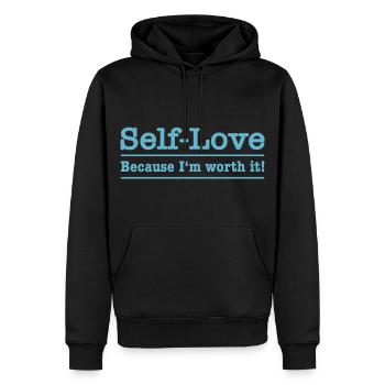 Selbstliebe - Weil ich es wert bin! - Männer Premium Bio Hoodie - Schwarz - Vorne - Nico (187cm)