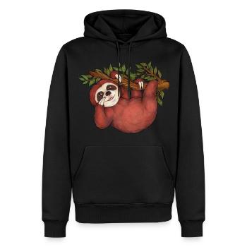 Niedliches Faultier an Baum Geschenk Faultierfans - Männer Premium Bio Hoodie - Schwarz - Vorne - Nico (187cm)