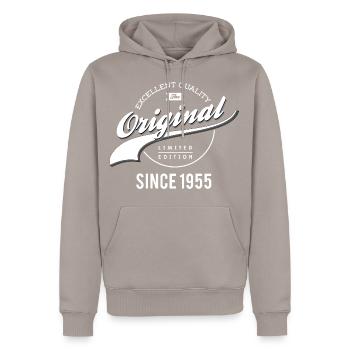 d'origine 1955 - Sweat à capuche Premium bio Homme - taupe - Devant - Nico (187cm)