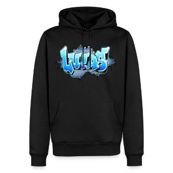 Lucas Graffiti Name - Männer Premium Bio Hoodie - Schwarz - Vorne - Nico (187cm)