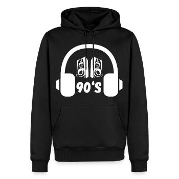 90er Kopfhörer Retro - Männer Premium Bio Hoodie - Schwarz - Vorne - Nico (187cm)