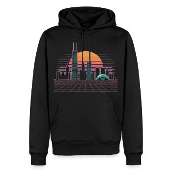 Neon Skyline Sunset - Men’s Premium Organic Hoodie - black - Front - Nico (187cm)