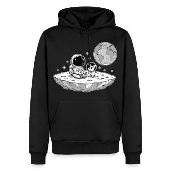Astronaute Chien Bouledogue Espace - Sweat à capuche Premium bio Homme - noir - Devant - Nico (187cm)