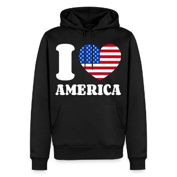 I Love America Herz Liebe Amerika Fan USA Flagge - Männer Premium Bio Hoodie - Schwarz - Vorne - Nico (187cm)