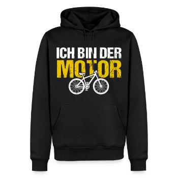 ICH BIN DER MOTOR Anti E-Bike Humor Fahrrad - Männer Premium Bio Hoodie - Schwarz - Vorne - Nico (187cm)