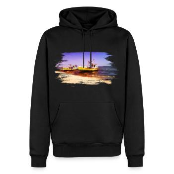 bateaux jaunes au bord de la mer sur la plage - Sweat à capuche Premium bio Homme - noir - Devant - Nico (187cm)