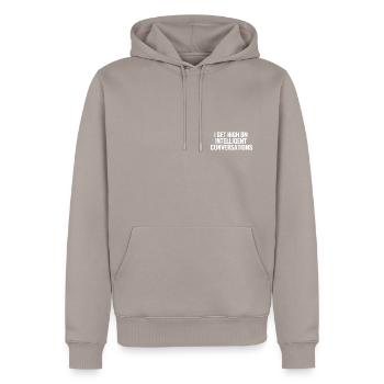 Je me défonce avec des conversations intelligentes - Sweat à capuche Premium bio Homme - taupe - Devant - Nico (187cm)