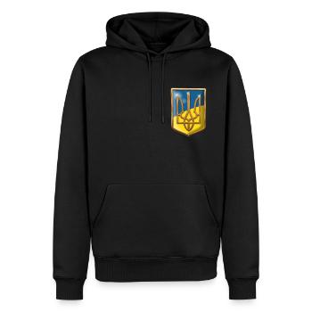Ukraine Emblem, Small - Männer Premium Bio Hoodie - Schwarz - Vorne - Nico (187cm)