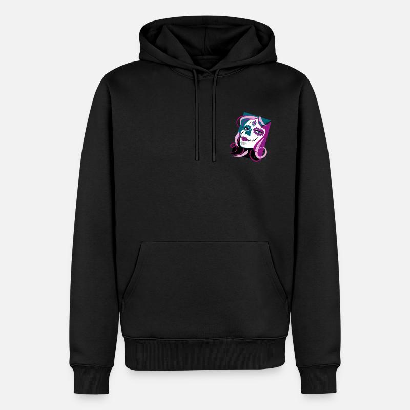 Femme avec maquillage de crâne mexicain - Sweat à capuche Premium bio Homme - noir