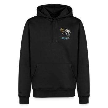 Surf de plage d’été – Palmier, vagues et soleil - Sweat à capuche Premium bio Homme - noir - Devant - Nico (187cm)
