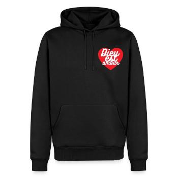 Dieu est amour - Sweat à capuche Premium bio Homme - noir - Devant - Nico (187cm)