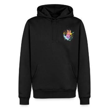 Buntes Peace Frieden Victory Hand Handzeichen - Männer Premium Bio Hoodie - Schwarz - Vorne - Nico (187cm)
