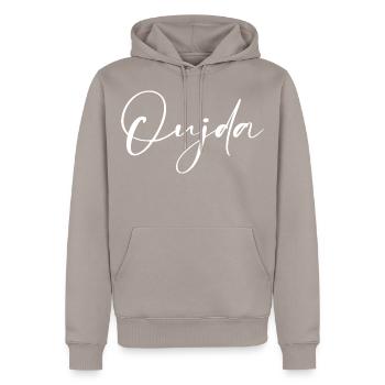 Oujda - Sweat à capuche Premium bio Homme - taupe - Devant - Nico (187cm)