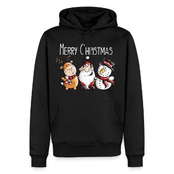 Père Noël, renne et bonhomme de neige - Sweat à capuche Premium bio Homme - noir - Devant - Nico (187cm)