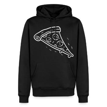 Dessin au trait d’une tranche de pizza - Sweat à capuche Premium bio Homme - noir - Devant - Nico (187cm)