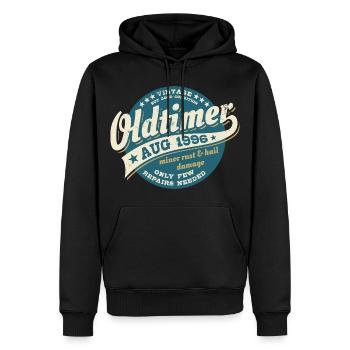 Millésime août 1996 - Anniversaire - Cadeau - Sweat à capuche Premium bio Homme - noir - Devant - Nico (187cm)
