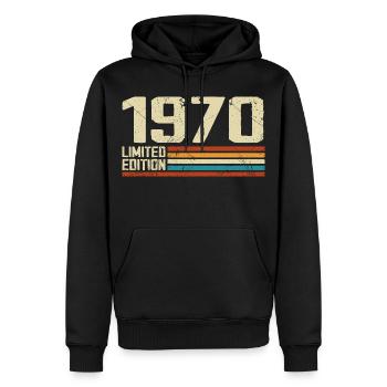 Vintage 1970 Anniversaire Rétro - Né en 1970 - Sweat à capuche Premium bio Homme - noir - Devant - Nico (187cm)