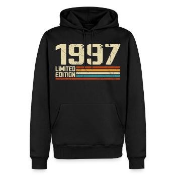 Jahrgang 1997 Retro Birthday - Jahrgang 1997 - Männer Premium Bio Hoodie - Schwarz - Vorne - Nico (187cm)