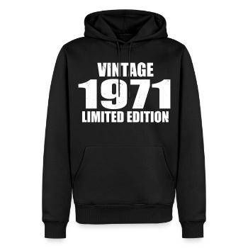 Millésime 1971 Anniversaire 1971 - Rétro 1971 - Sweat à capuche Premium bio Homme - noir - Devant - Nico (187cm)