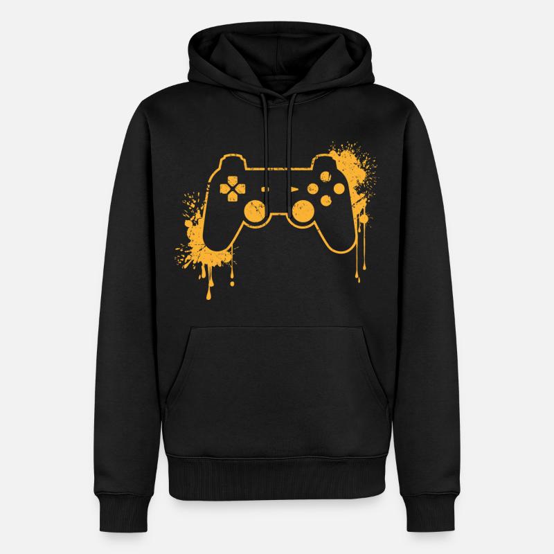 RETRO CONTROLLER en jaune - Sweat à capuche Premium bio Homme - noir