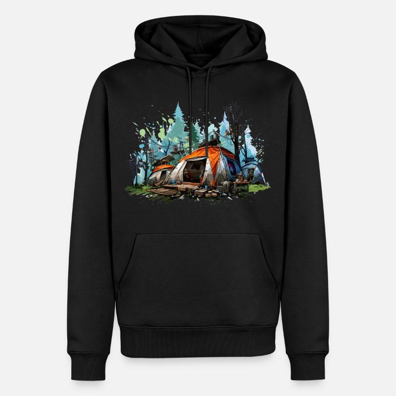Camping-Atmosphäre. Ein Retro-Abenteuer. - Männer Premium Bio Hoodie - Schwarz