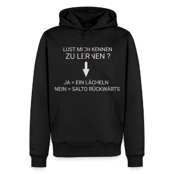 Malle, Lust mich kennen zu lernen ? - Männer Premium Bio Hoodie - Schwarz - Vorne - Nico (187cm)