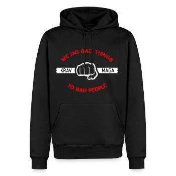 Krav Maga - Selbstverteidigung Defense Training - Männer Premium Bio Hoodie - Schwarz - Vorne - Nico (187cm)