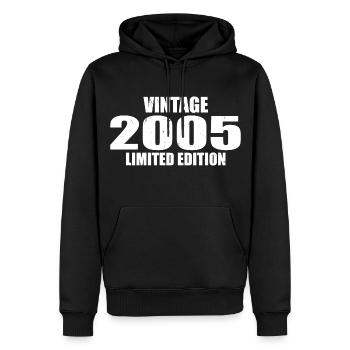 Millésime 2005 Anniversaire 2005 Rétro 2005 - Sweat à capuche Premium bio Homme - noir - Devant - Nico (187cm)