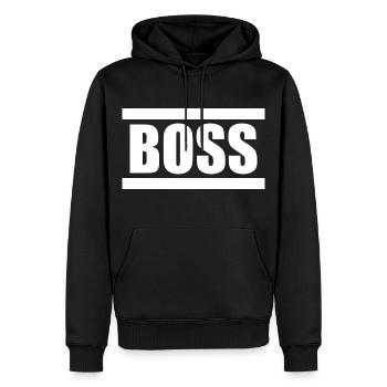 Lettrage du patron, directeur général du cadeau - Sweat à capuche Premium bio Homme - noir - Devant - Nico (187cm)