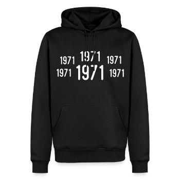 Rétro 1971 Anniversaire 1971 Cadeau vintage 1971 - Sweat à capuche Premium bio Homme - noir - Devant - Nico (187cm)