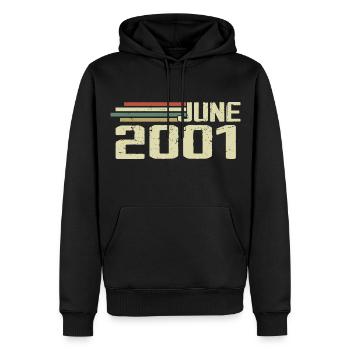 Juin 2001 Anniversaire Juin 2001 Juin 2001 Anniversaire - Sweat à capuche Premium bio Homme - noir - Devant - Nico (187cm)