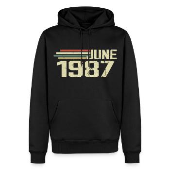 Juin 1987 Anniversaire Juin 1987 Juin 1987 Anniversaire - Sweat à capuche Premium bio Homme - noir - Devant - Nico (187cm)