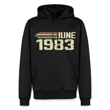 Juin 1983 Anniversaire Juin 1983 Juin 1983 Anniversaire - Sweat à capuche Premium bio Homme - noir - Devant - Nico (187cm)