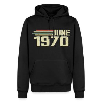 Juin 1970 Anniversaire Juin 1970 Juin 1970 Anniversaire - Sweat à capuche Premium bio Homme - noir - Devant - Nico (187cm)