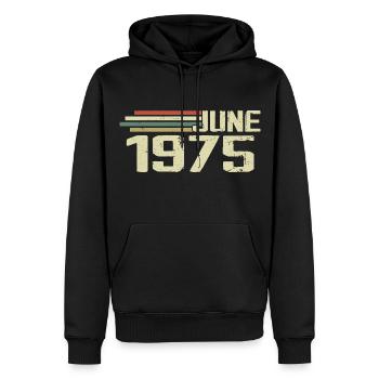 Juin 1975 Anniversaire Juin 1975 Juin 1975 Anniversaire - Sweat à capuche Premium bio Homme - noir - Devant - Nico (187cm)