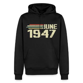 Juin 1947 Anniversaire Juin 1947 Juin 1947 Anniversaire - Sweat à capuche Premium bio Homme - noir - Devant - Nico (187cm)