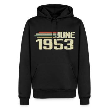 Juin 1953 Anniversaire Juin 1953 Juin 1953 Anniversaire - Sweat à capuche Premium bio Homme - noir - Devant - Nico (187cm)